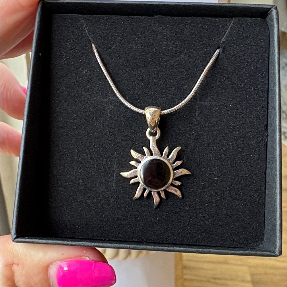 Sterling silver black onyx Sun necklace
 17" chain